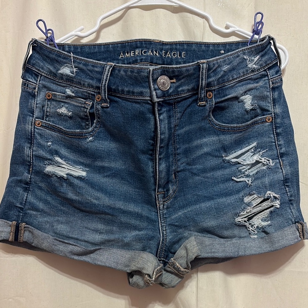 American Eagle Outfitters Blue Distressed Jean Shorts